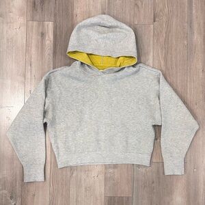 Anthropologie Maeve Cropped Gray and Yellow Hooded Sweater